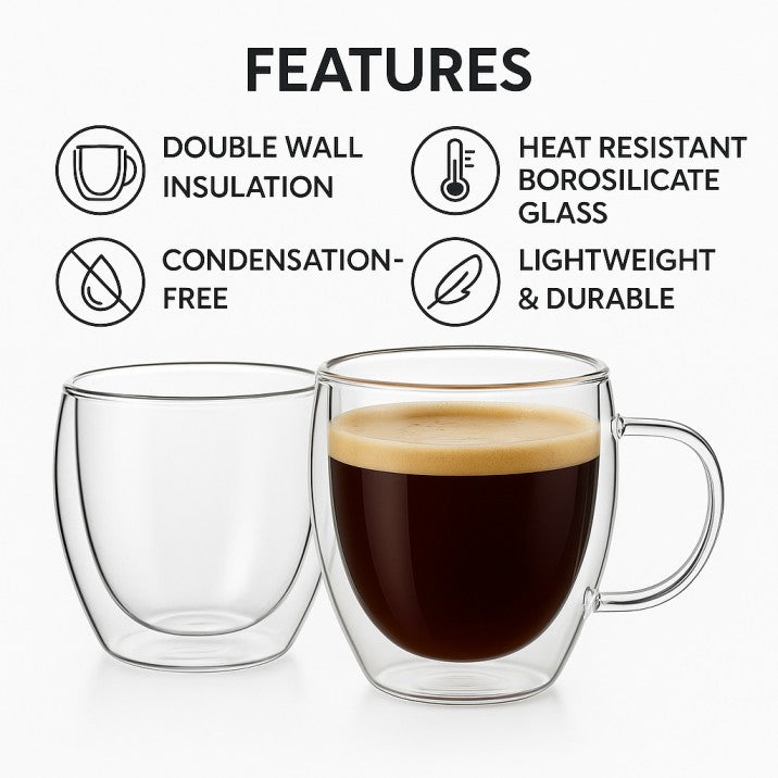 Double Wall Glass 250Ml Set of 2 Coffee /Tea Cups