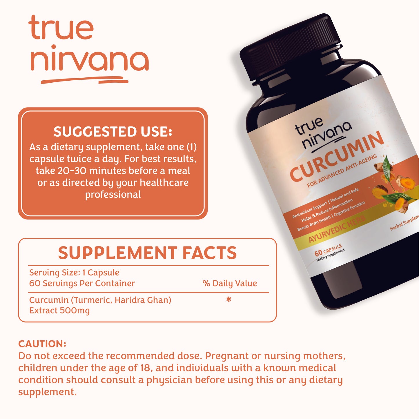 TrueNirvana Curcumin Capsules – Joint Health, Immunity & Anti-Inflammatory (60 Veg Capsules)