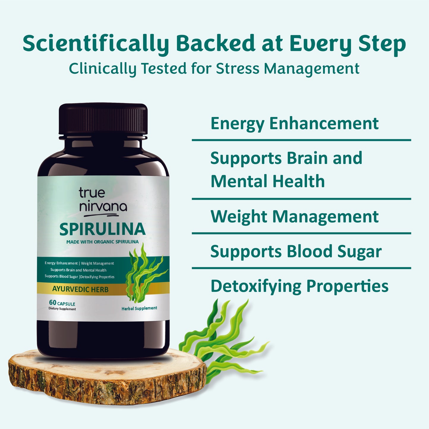 TrueNirvana Spirulina Capsules – Energy, Immunity & Daily Nutrition (60 Veg Capsules)