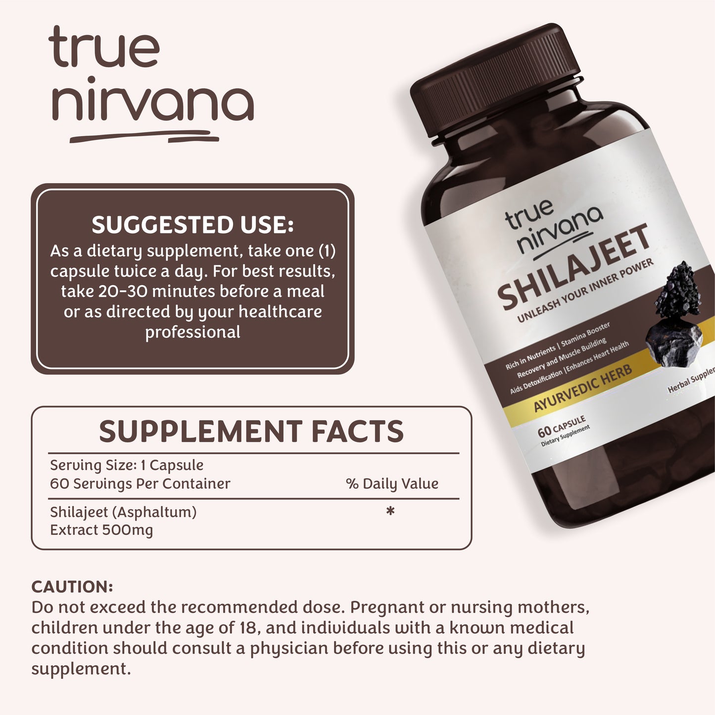 TrueNirvana Shilajit Capsules – Strength, Stamina & Vitality (60 Veg Capsules)