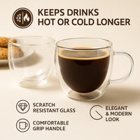 Double Wall Glass 250Ml Set of 2 Coffee /Tea Cups