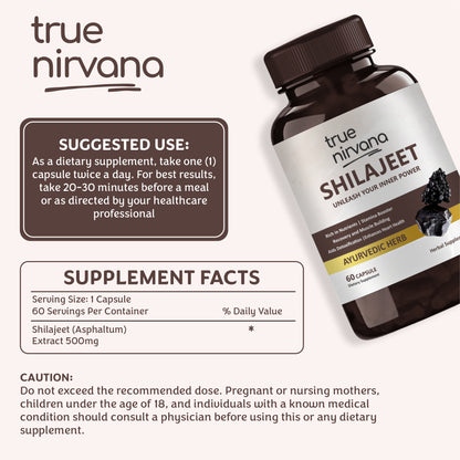 TrueNirvana Shilajit Capsules – Strength, Stamina & Vitality (60 Veg Capsules)