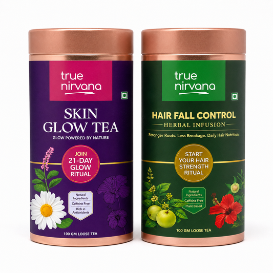 Skin Glow Tea and Hair Fall Control Tea Bundle | Herbal Wellness Combo | Caffeine Free | 100g Each