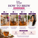 Skin Glow Herbal Tea 100 g with Glass Tea Infuser Pot and Double Wall Glass Cups Set 4