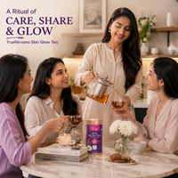 Skin Glow Herbal Tea 100 g with Glass Tea Infuser Pot and Double Wall Glass Cups Set