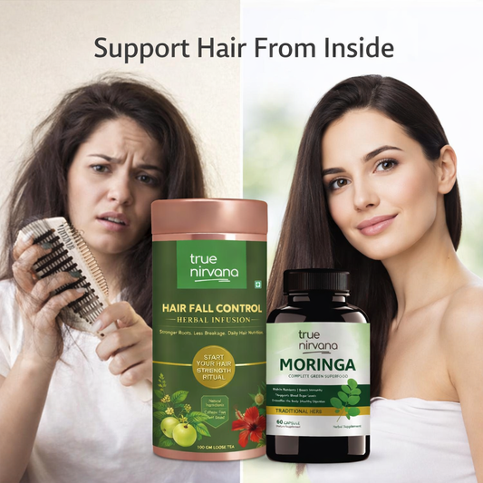 Hair Fall Control Herbal Infusion Tea and Moringa Capsules Bundle