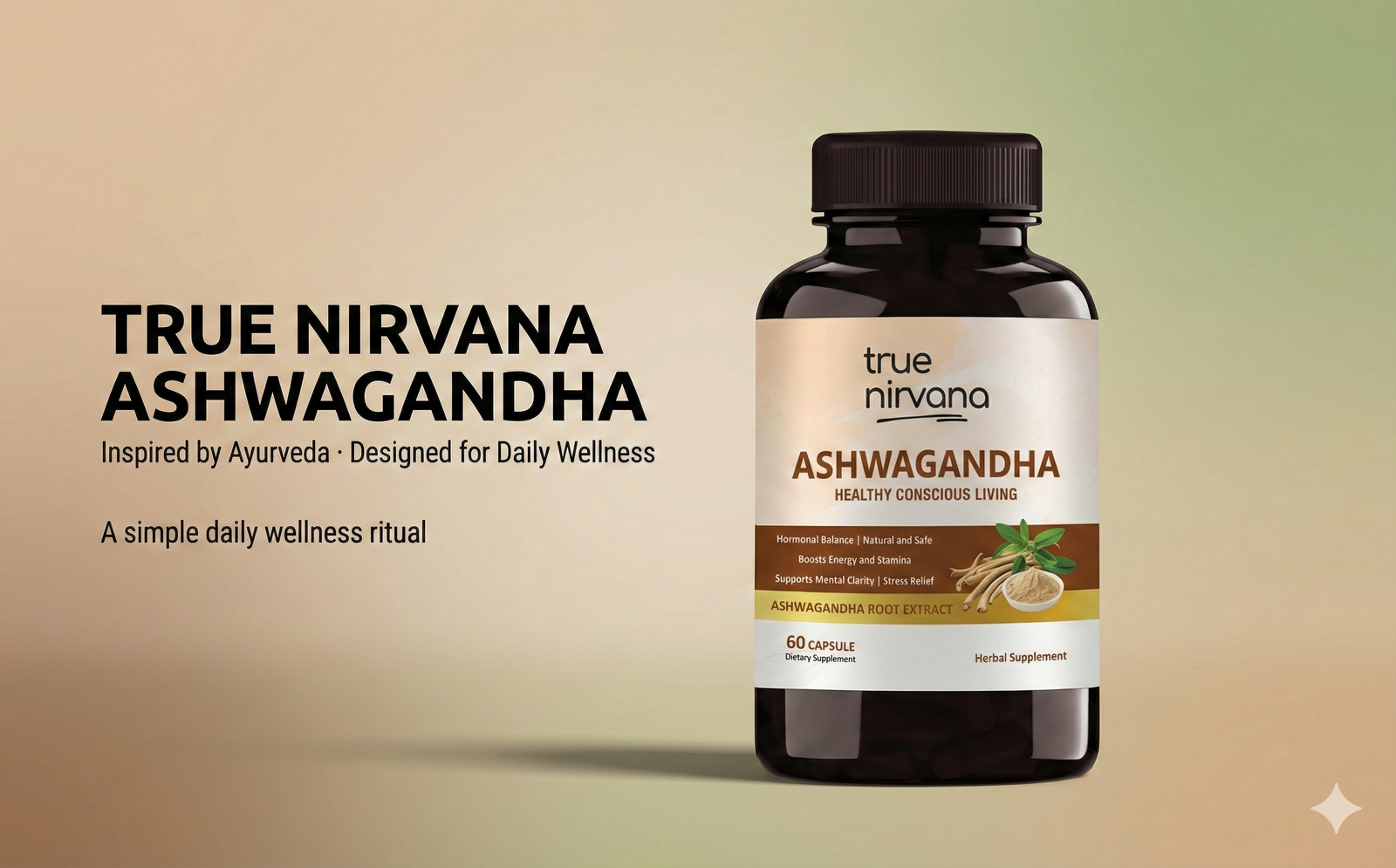 TrueNirvana Ashwagandha Capsules – Stress Relief, Energy & Immunity (60 Veg Capsules)