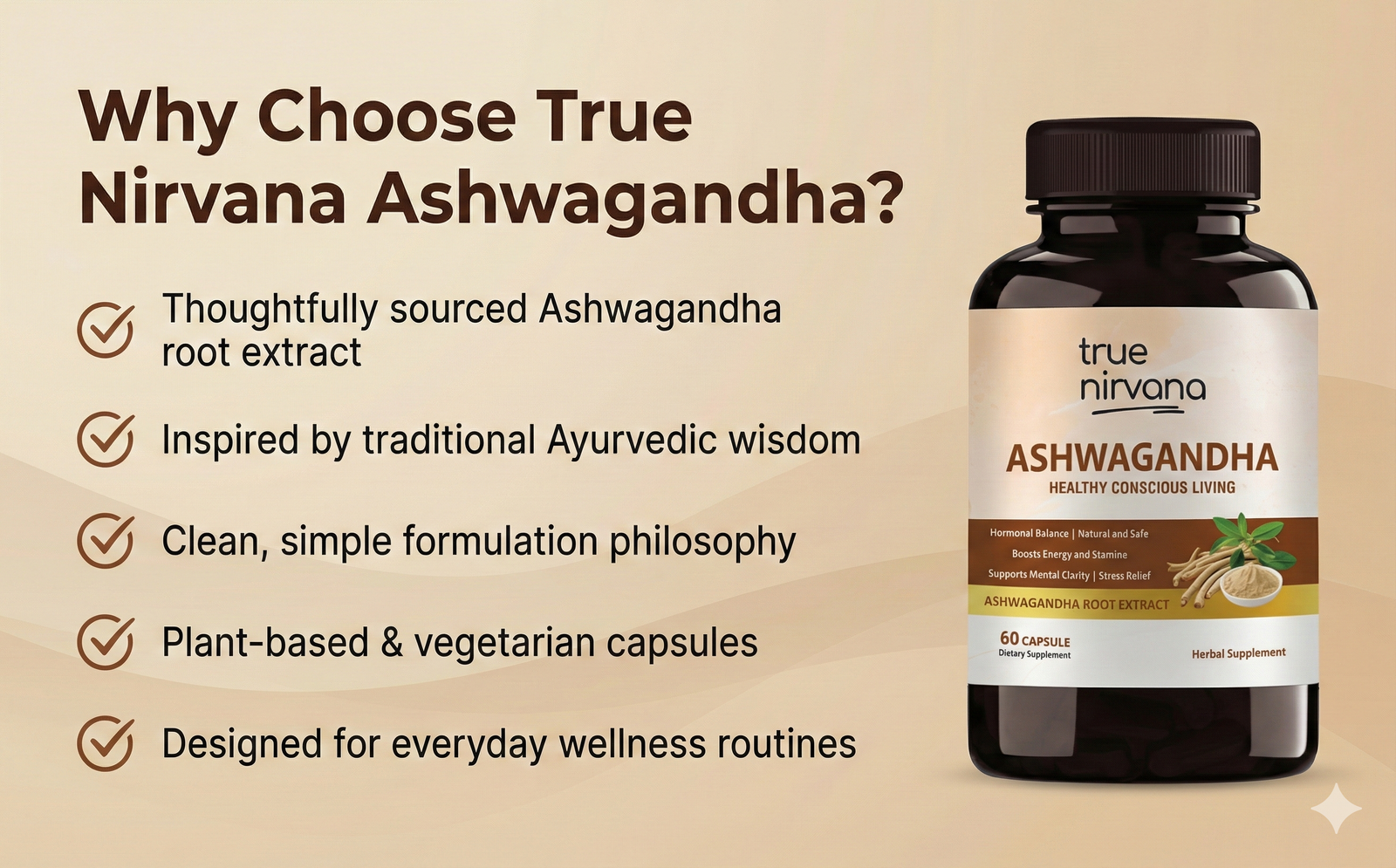 TrueNirvana Ashwagandha Capsules – Stress Relief, Energy & Immunity (60 Veg Capsules)