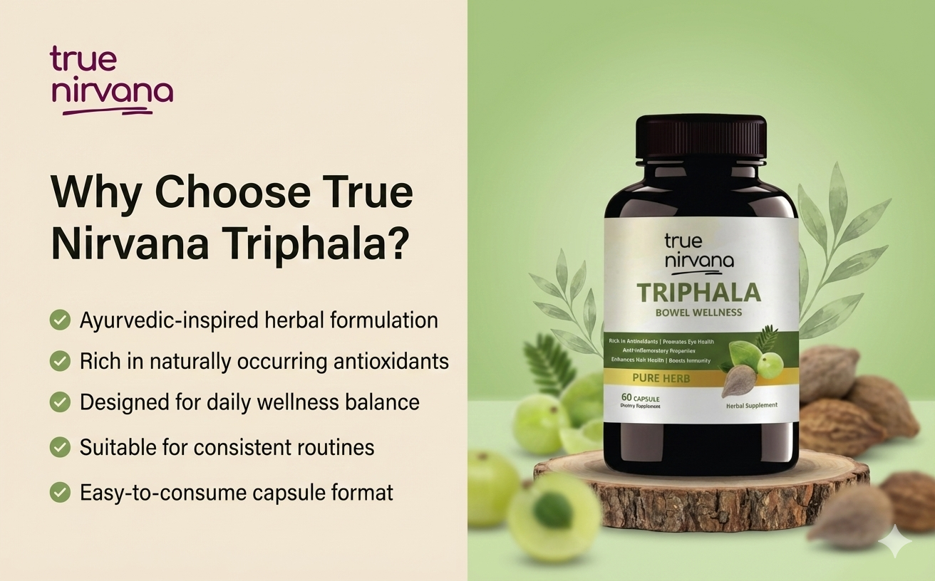 TrueNirvana Triphala Capsules – Digestion, Detox & Immunity (60 Veg Capsules)