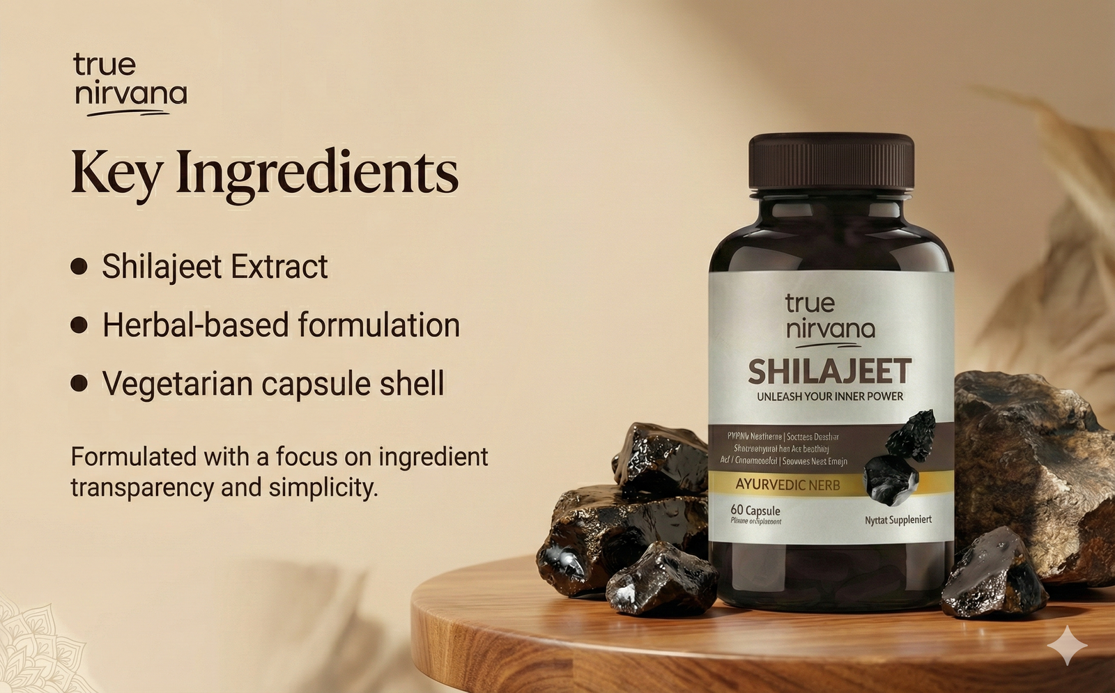 TrueNirvana Shilajit Capsules – Strength, Stamina & Vitality (60 Veg Capsules)