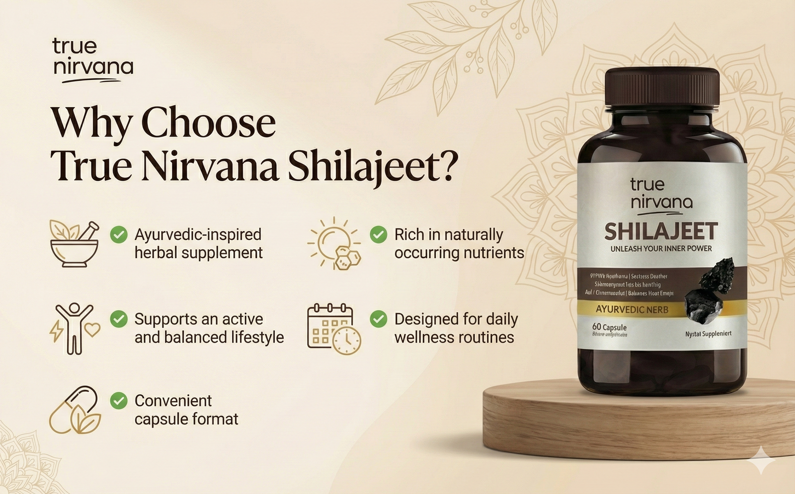 TrueNirvana Shilajit Capsules – Strength, Stamina & Vitality (60 Veg Capsules)