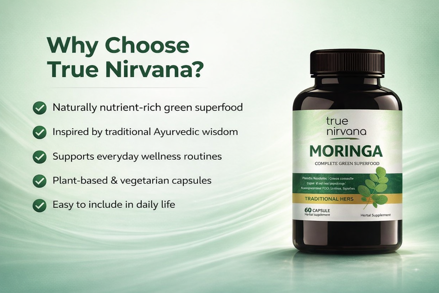 TrueNirvana Moringa Capsules – Energy, Immunity & Detox (60 Veg Capsules)
